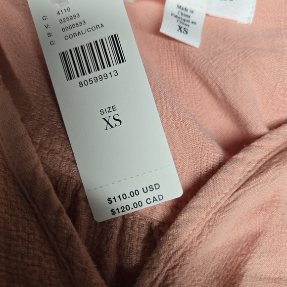 Cloth & Stone Anthropologie Womens Peach Linen Blouse XS - Picture 7 of 7